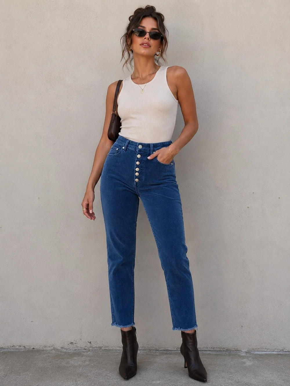 Rag & Bone Nina‎ High-Rise Ankle Skinny Corduroy Pants Navy Raw Hem 31
